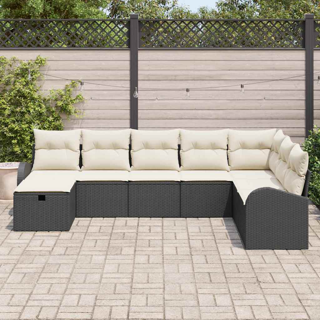 Conjunto de Sofá de Jardim 8 pcs Preto Rattan Sintético