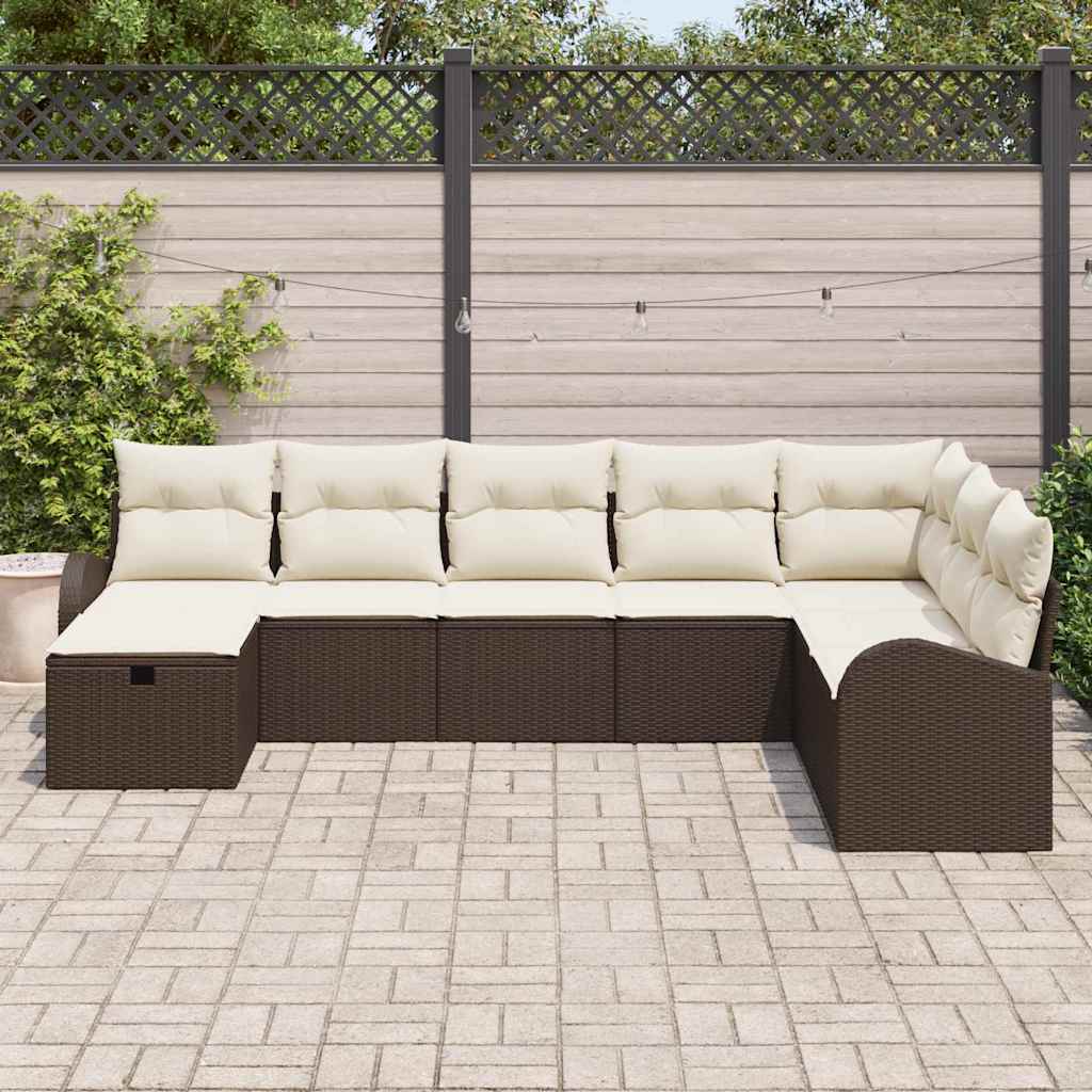Conjunto de Sofá de Jardim 8 pcs Castanho Rattan Sintético