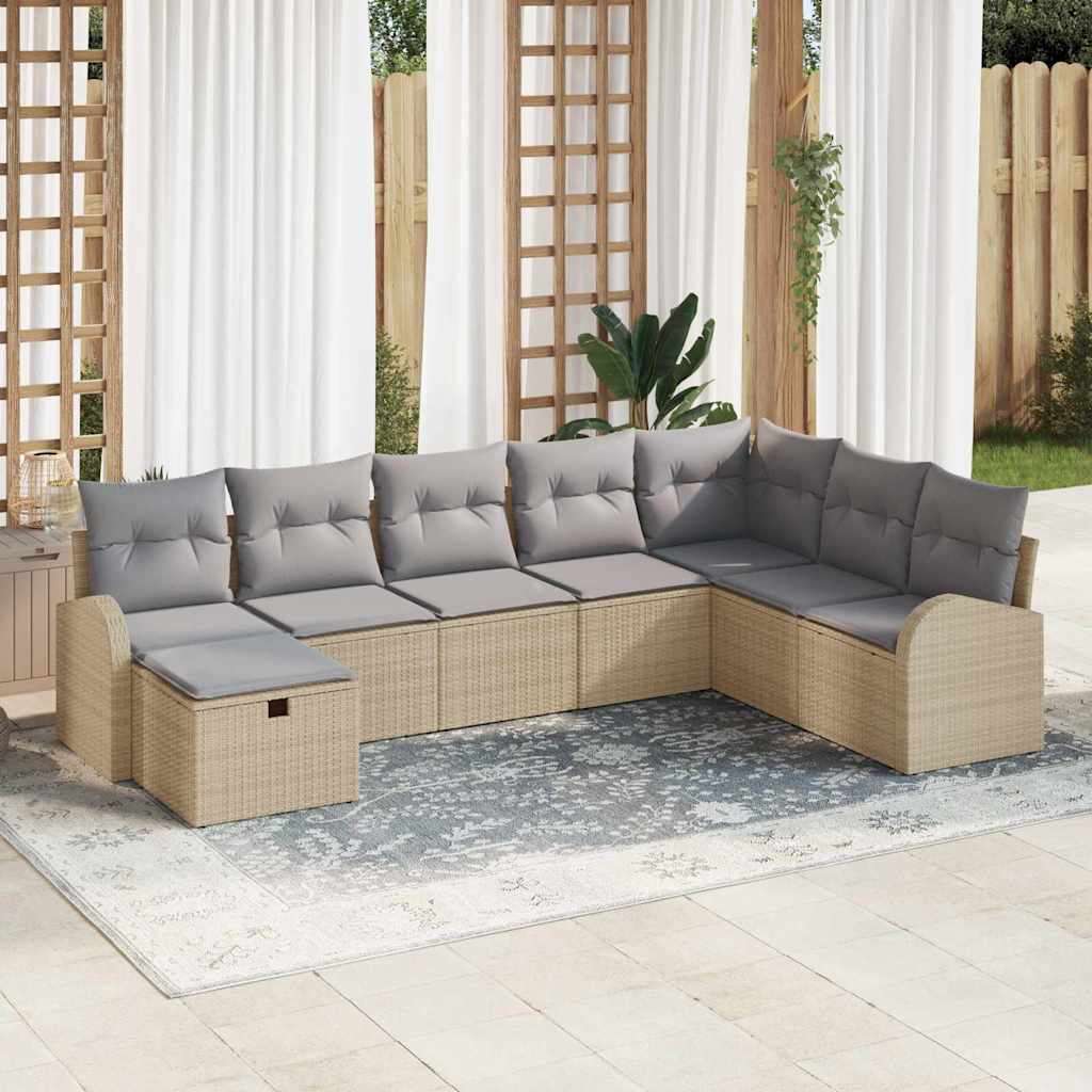 Conjunto de Sofá de Jardim 8 pcs Bege Rattan Sintético
