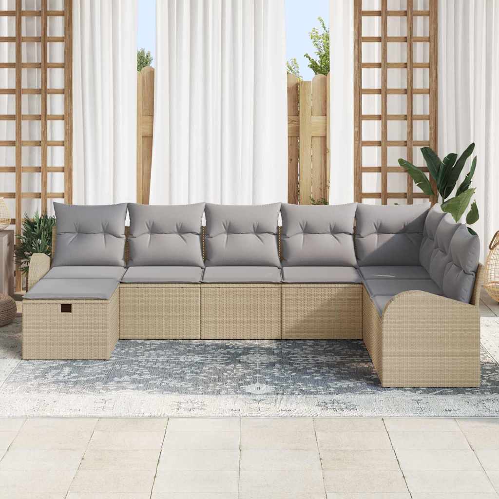 Conjunto de Sofá de Jardim 8 pcs Bege Rattan Sintético