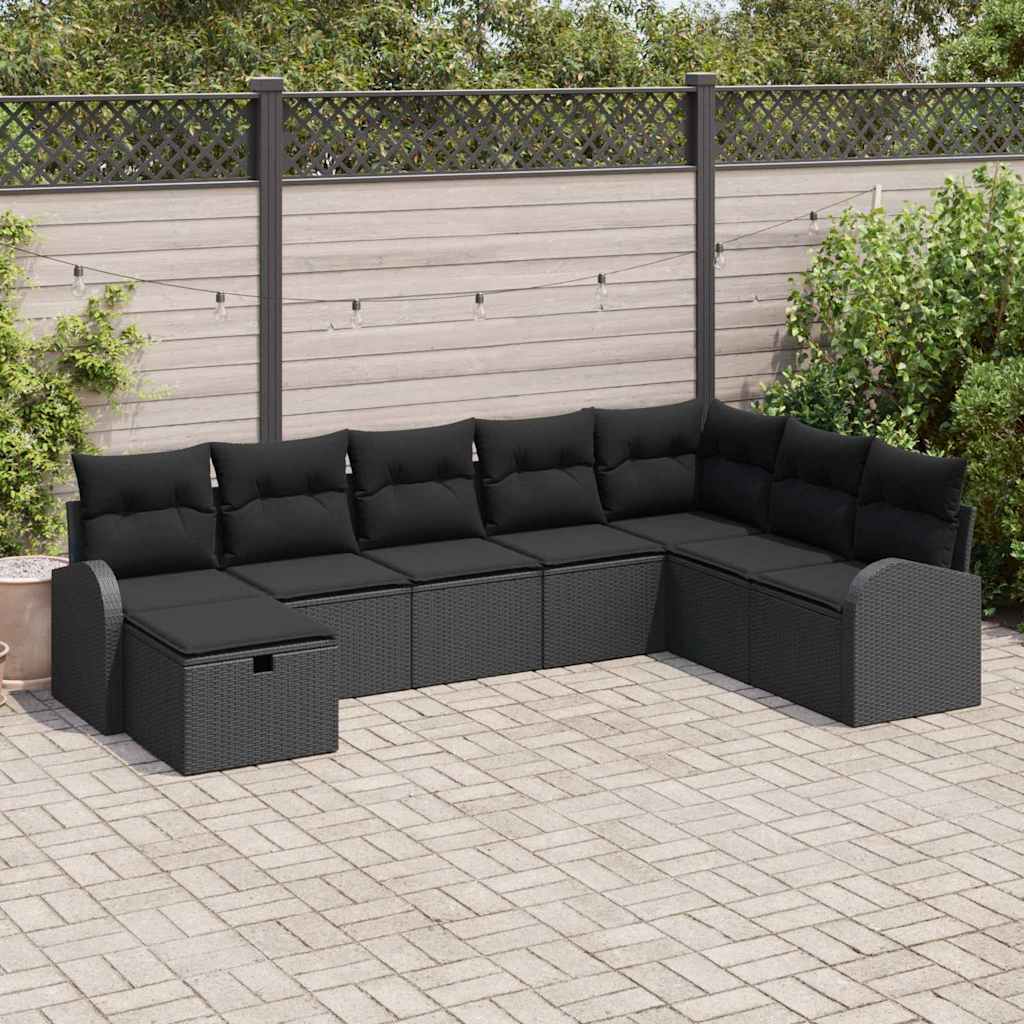 Conjunto de Sofá de Jardim 8 pcs Preto Rattan Sintético