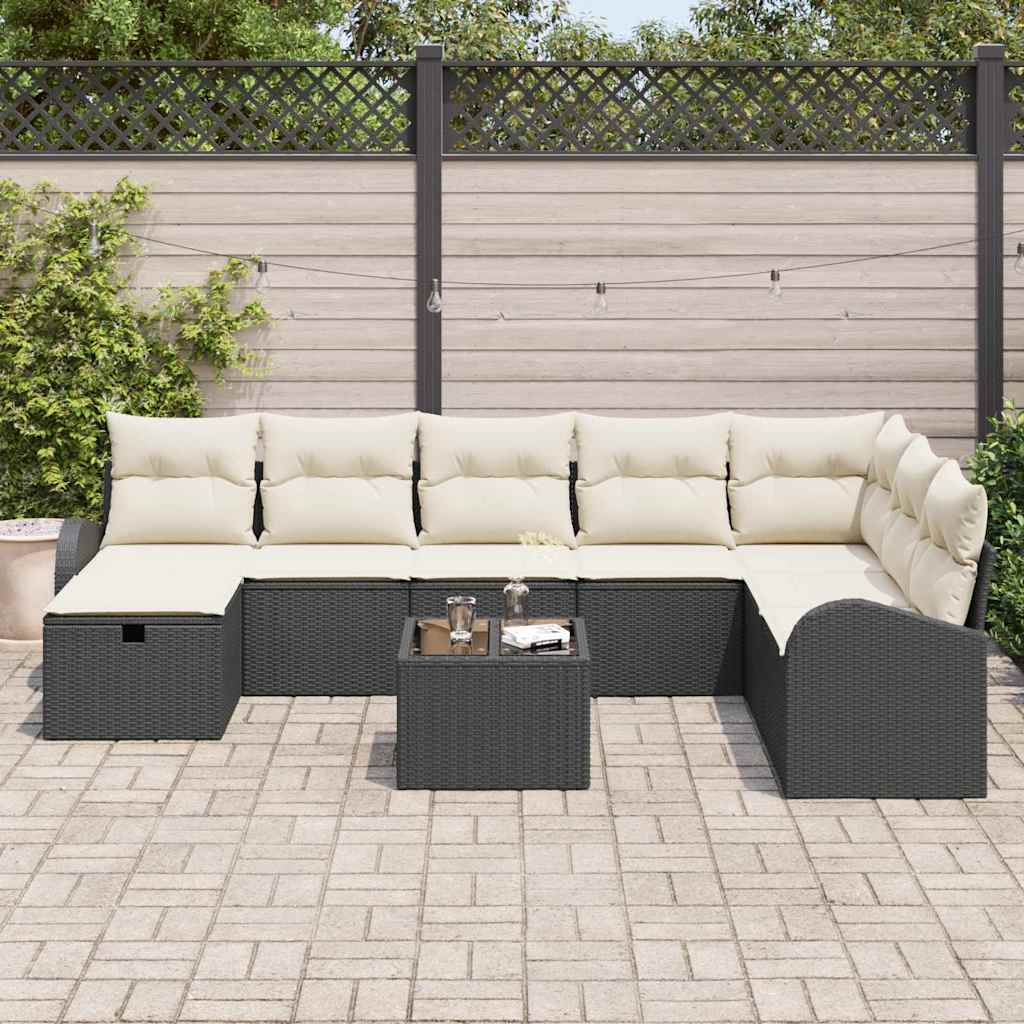 Conjunto de Sofá de Jardim 9 pcs Preto Rattan Sintético