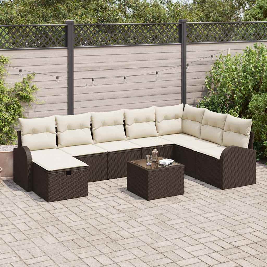 Conjunto de Sofá de Jardim 9 pcs Castanho Rattan Sintético