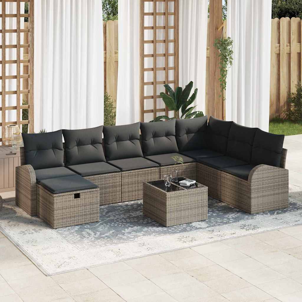 Conjunto de Sofá de Jardim 9 pcs Cinzeto Rattan Sintético