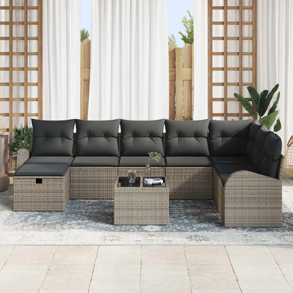 Conjunto de Sofá de Jardim 9 pcs Cinzeto Rattan Sintético
