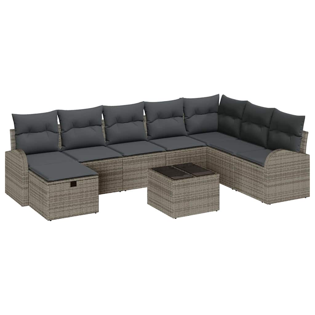Conjunto de Sofá de Jardim 9 pcs Cinzeto Rattan Sintético