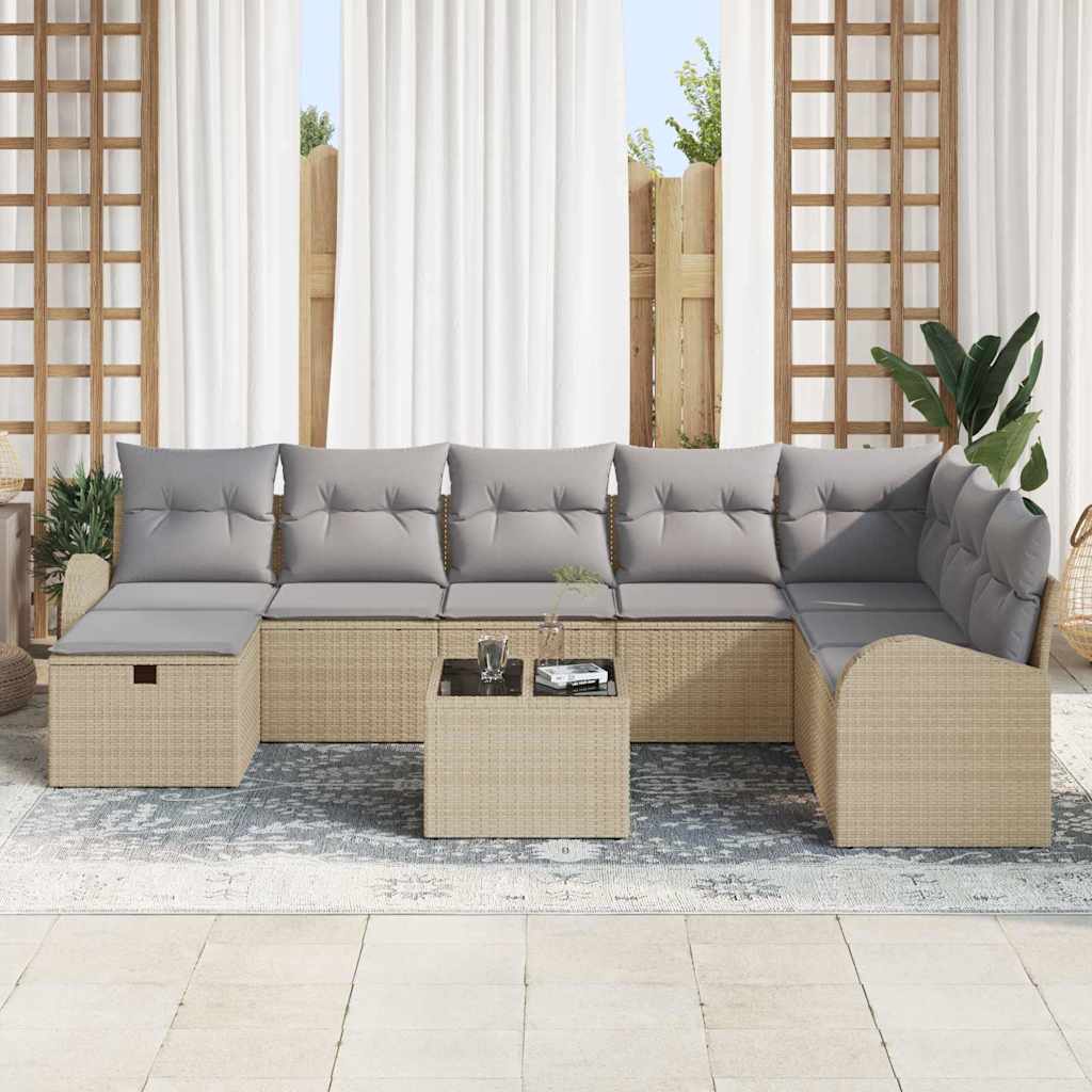 Conjunto de Sofá de Jardim 9 pcs Bege Rattan Sintético