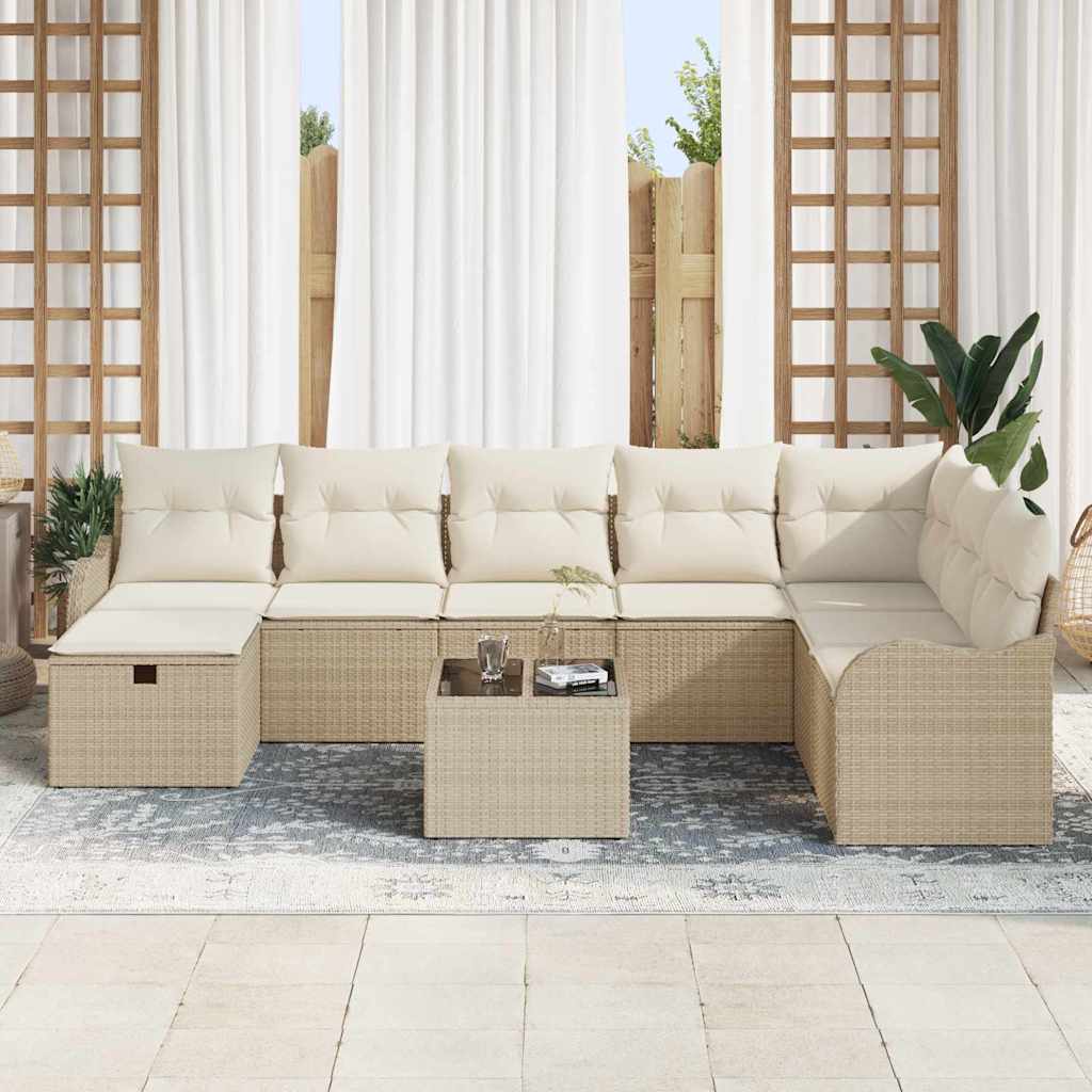 Conjunto de Sofá de Jardim 9 pcs Bege Rattan Sintético