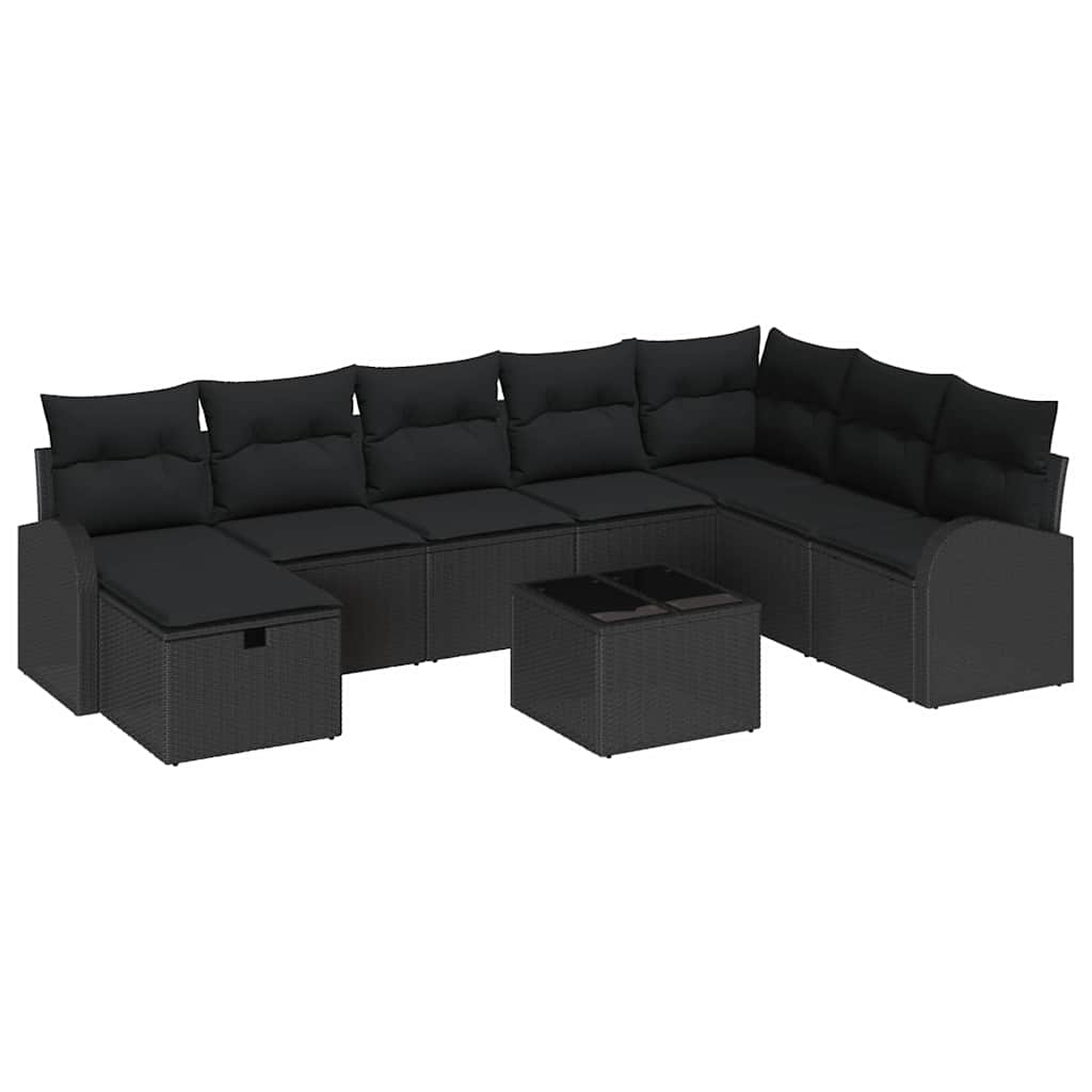 Conjunto de Sofá de Jardim 9 pcs Preto Rattan Sintético