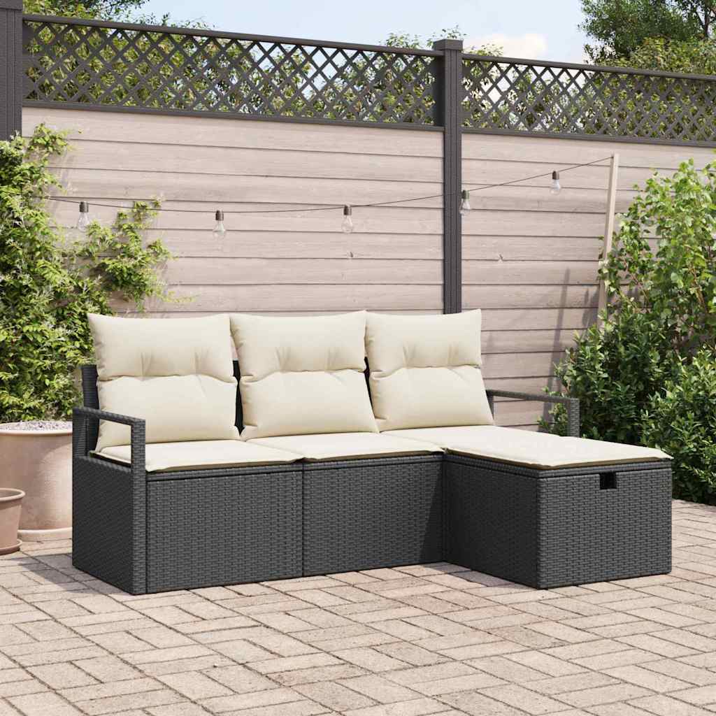 Conjunto de Sofá de Jardim 4 pcs Preto Rattan Sintético