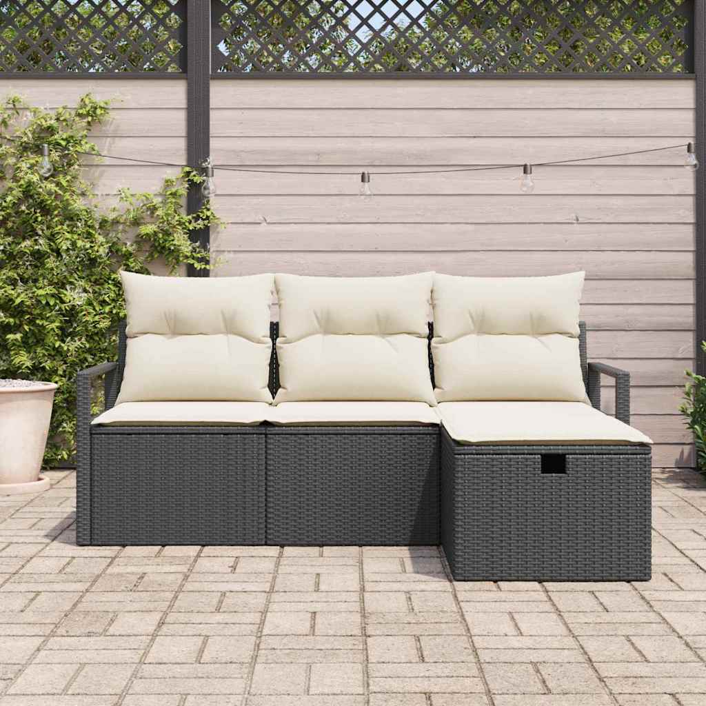 Conjunto de Sofá de Jardim 4 pcs Preto Rattan Sintético