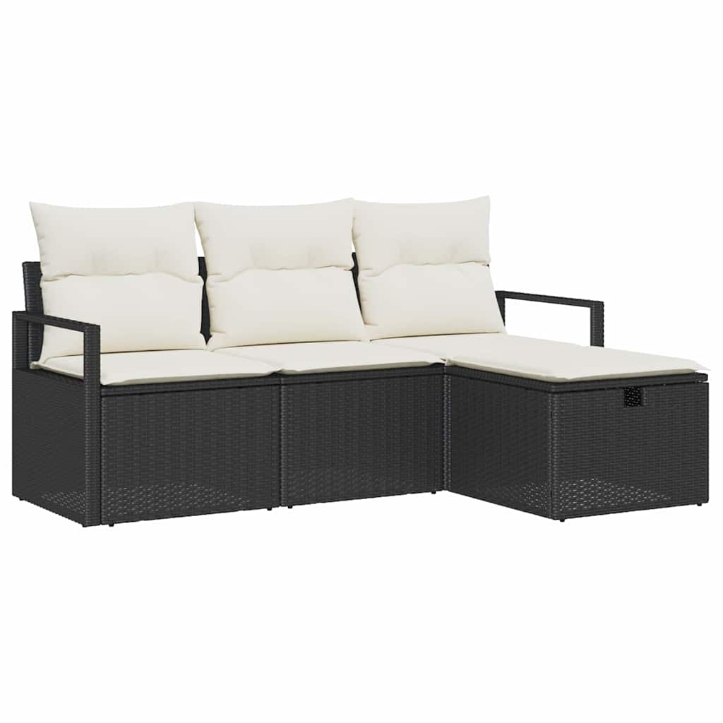 Conjunto de Sofá de Jardim 4 pcs Preto Rattan Sintético