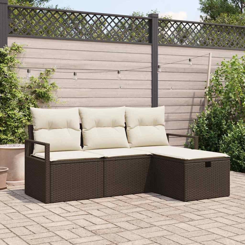 Conjunto de Sofá de Jardim 4 pcs Castanho Rattan Sintético