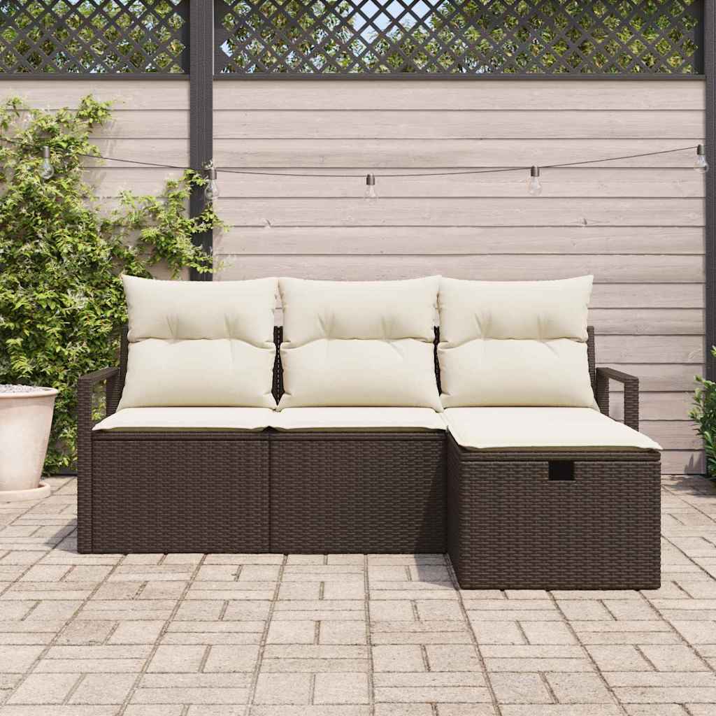 Conjunto de Sofá de Jardim 4 pcs Castanho Rattan Sintético
