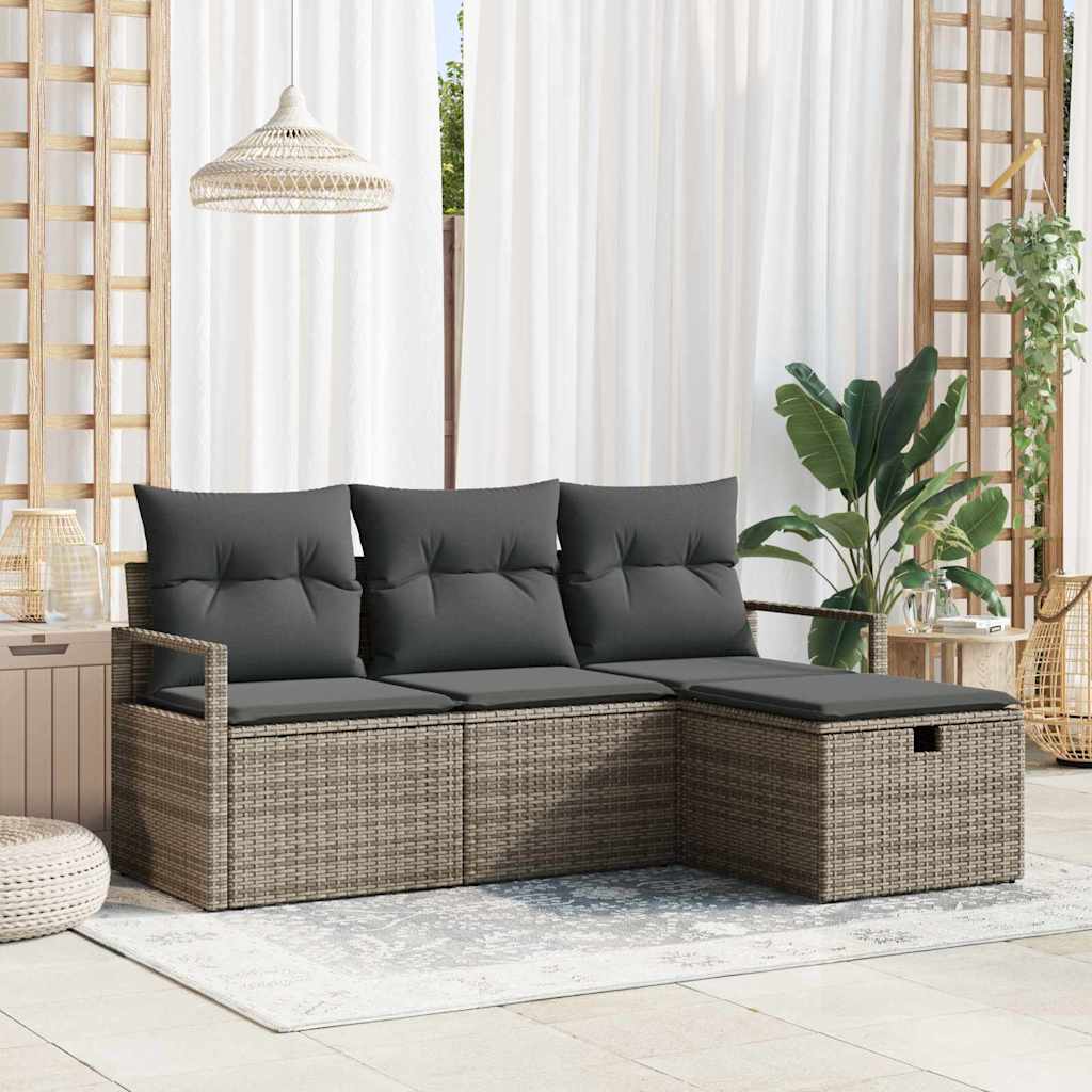 Conjunto de Sofá de Jardim 4 pcs Cinzeto Rattan Sintético