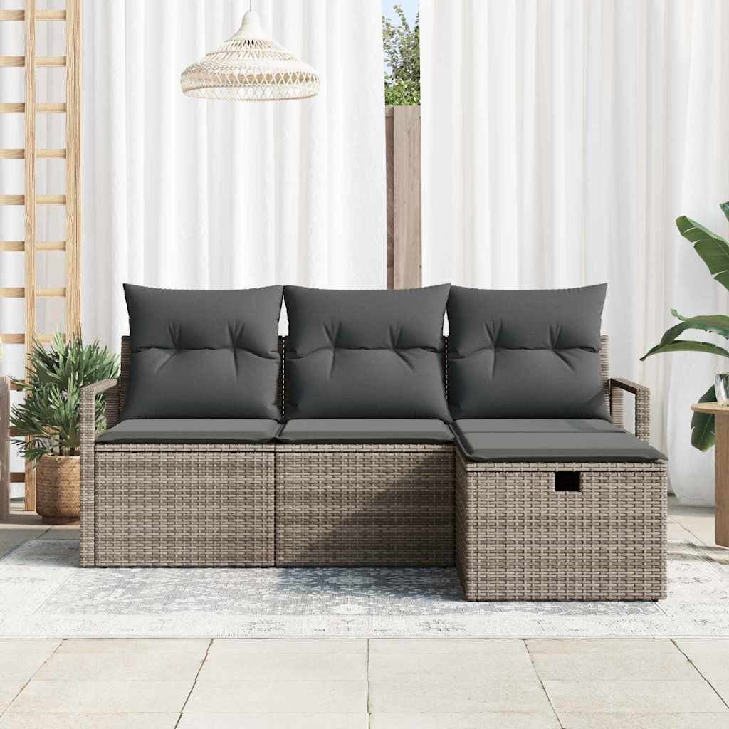 Conjunto de Sofá de Jardim 4 pcs Cinzeto Rattan Sintético