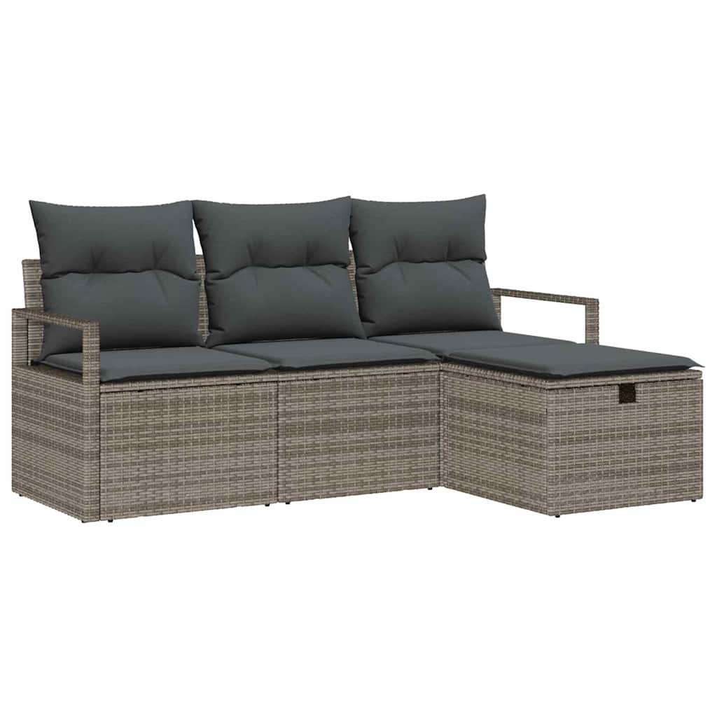 Conjunto de Sofá de Jardim 4 pcs Cinzeto Rattan Sintético