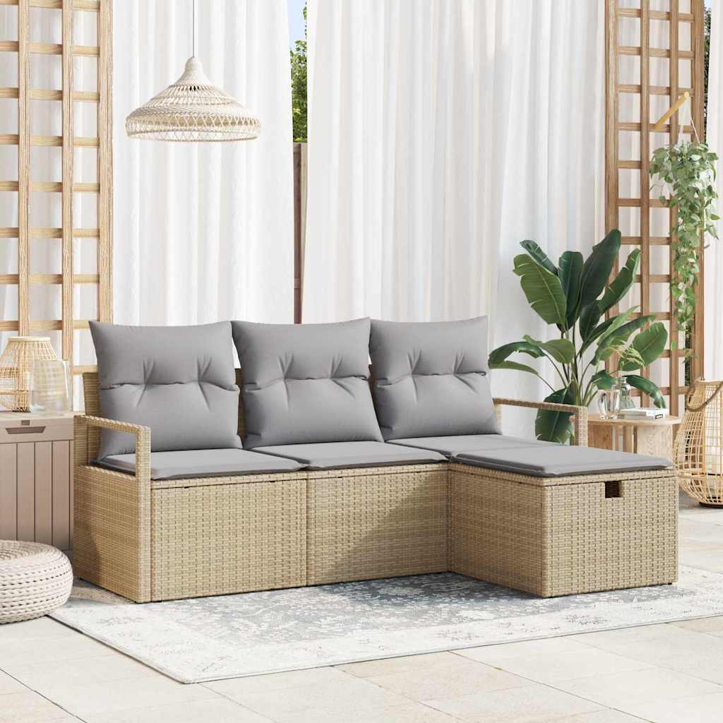 Conjunto de Sofá de Jardim 4 pcs Bege Rattan Sintético