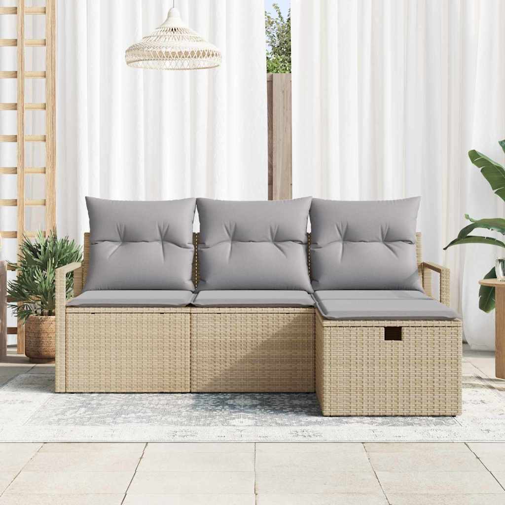 Conjunto de Sofá de Jardim 4 pcs Bege Rattan Sintético