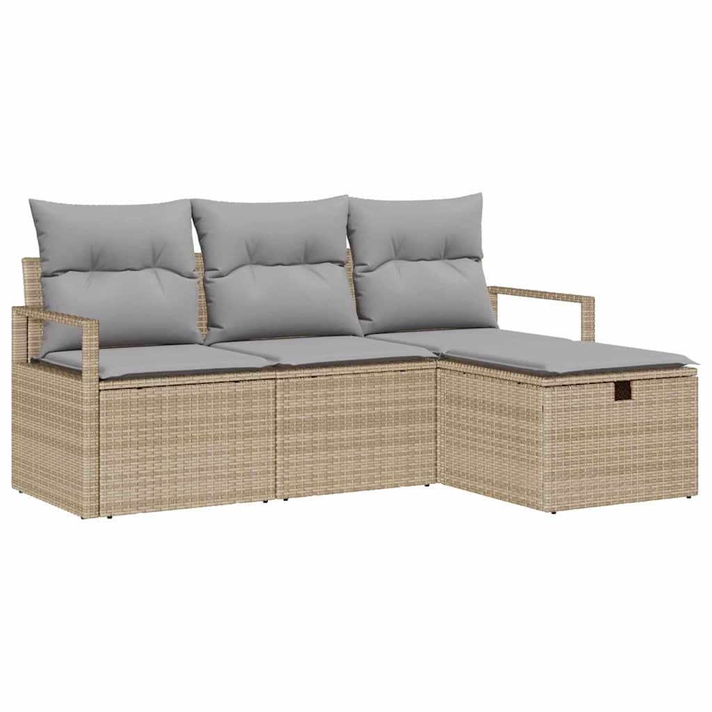 Conjunto de Sofá de Jardim 4 pcs Bege Rattan Sintético
