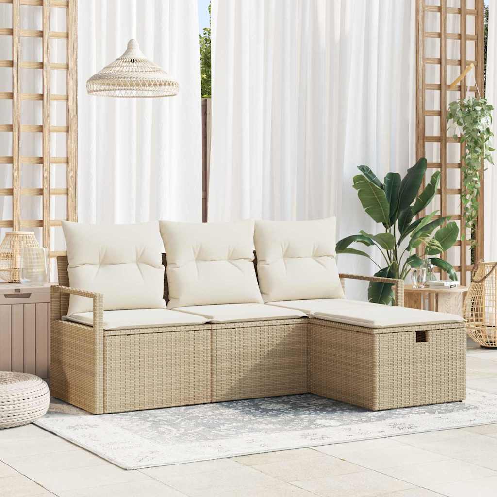 Conjunto de Sofá de Jardim 4 pcs Bege Rattan Sintético