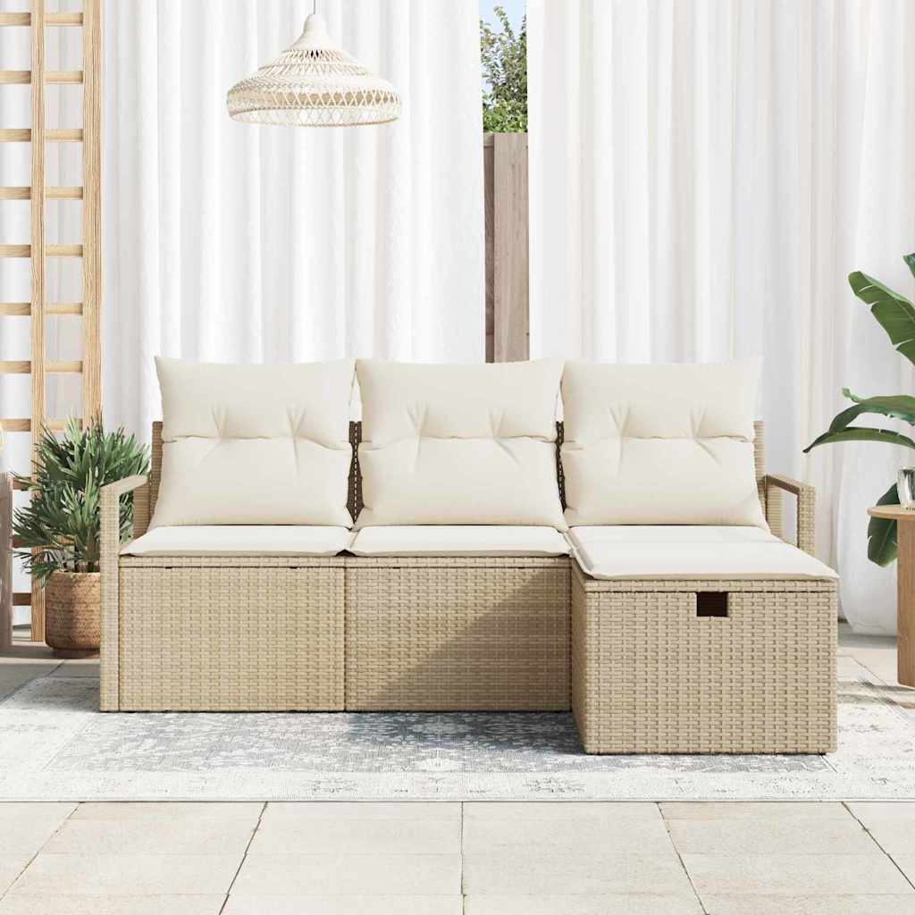 Conjunto de Sofá de Jardim 4 pcs Bege Rattan Sintético