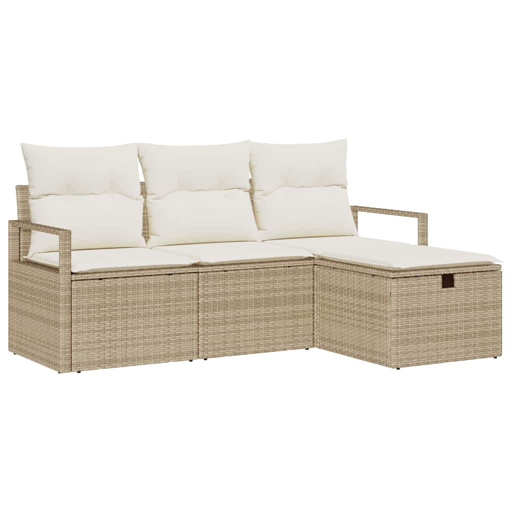 Conjunto de Sofá de Jardim 4 pcs Bege Rattan Sintético