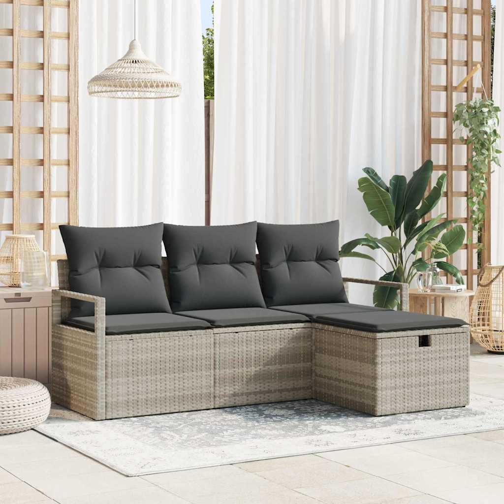 Conjunto de Sofá de Jardim com almofada 4 pcs Cinzento-claro