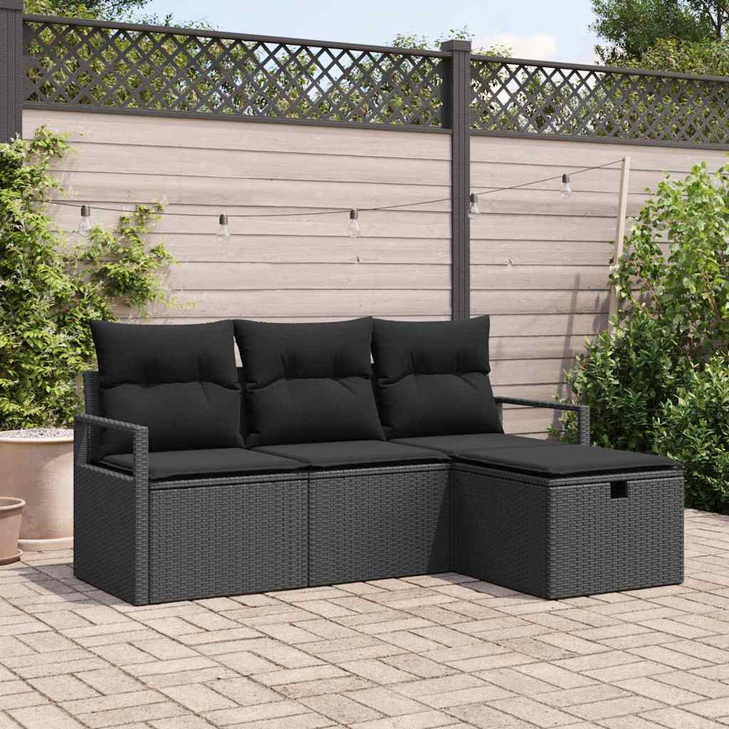 Conjunto de Sofá de Jardim 4 pcs Preto Rattan Sintético