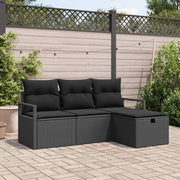 Conjunto de Sofá de Jardim 4 pcs Preto Rattan Sintético