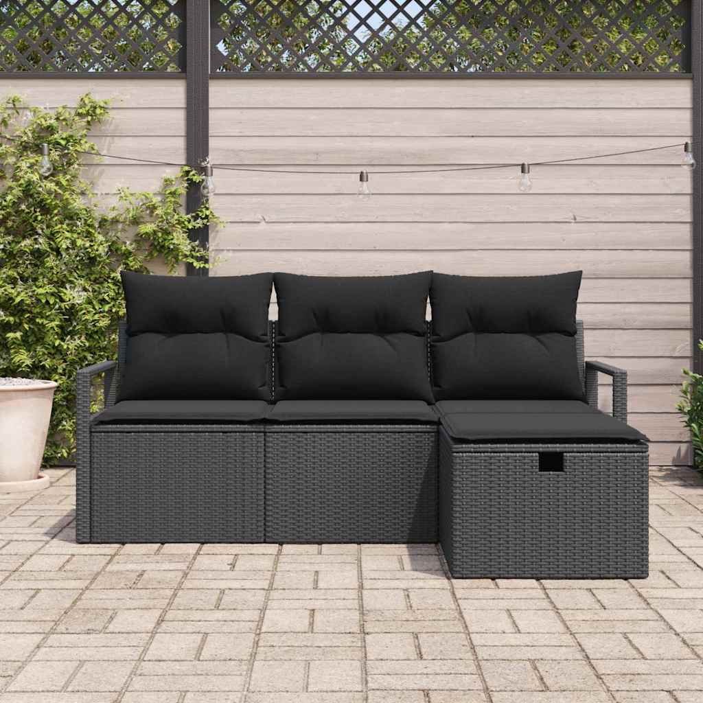 Conjunto de Sofá de Jardim 4 pcs Preto Rattan Sintético