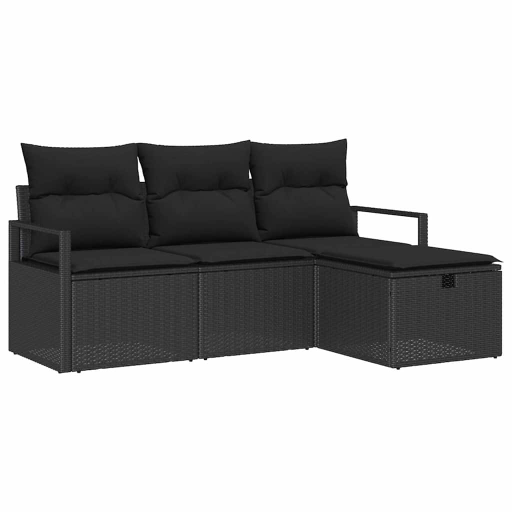 Conjunto de Sofá de Jardim 4 pcs Preto Rattan Sintético