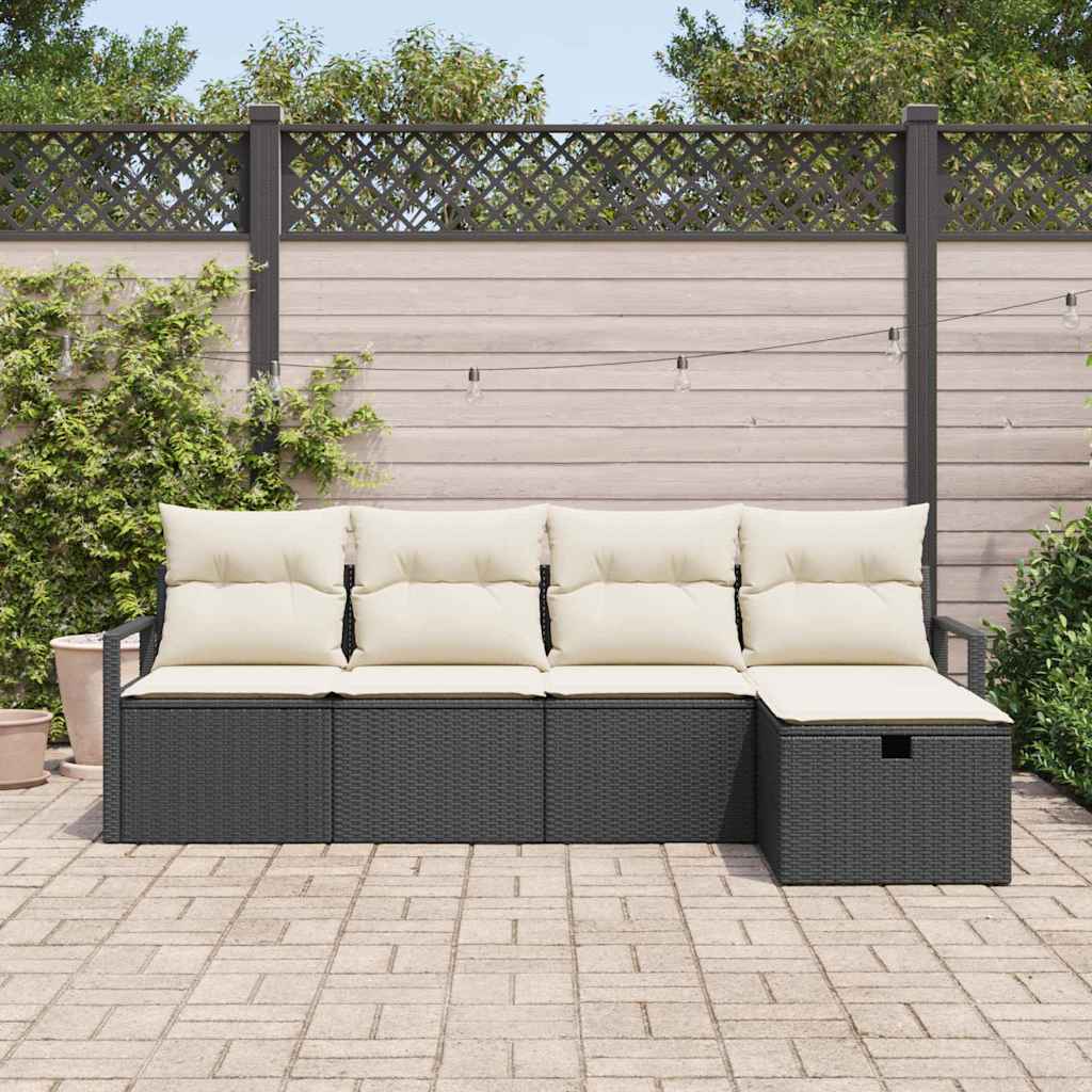Conjunto de Sofá de Jardim 5 pcs Preto Rattan Sintético