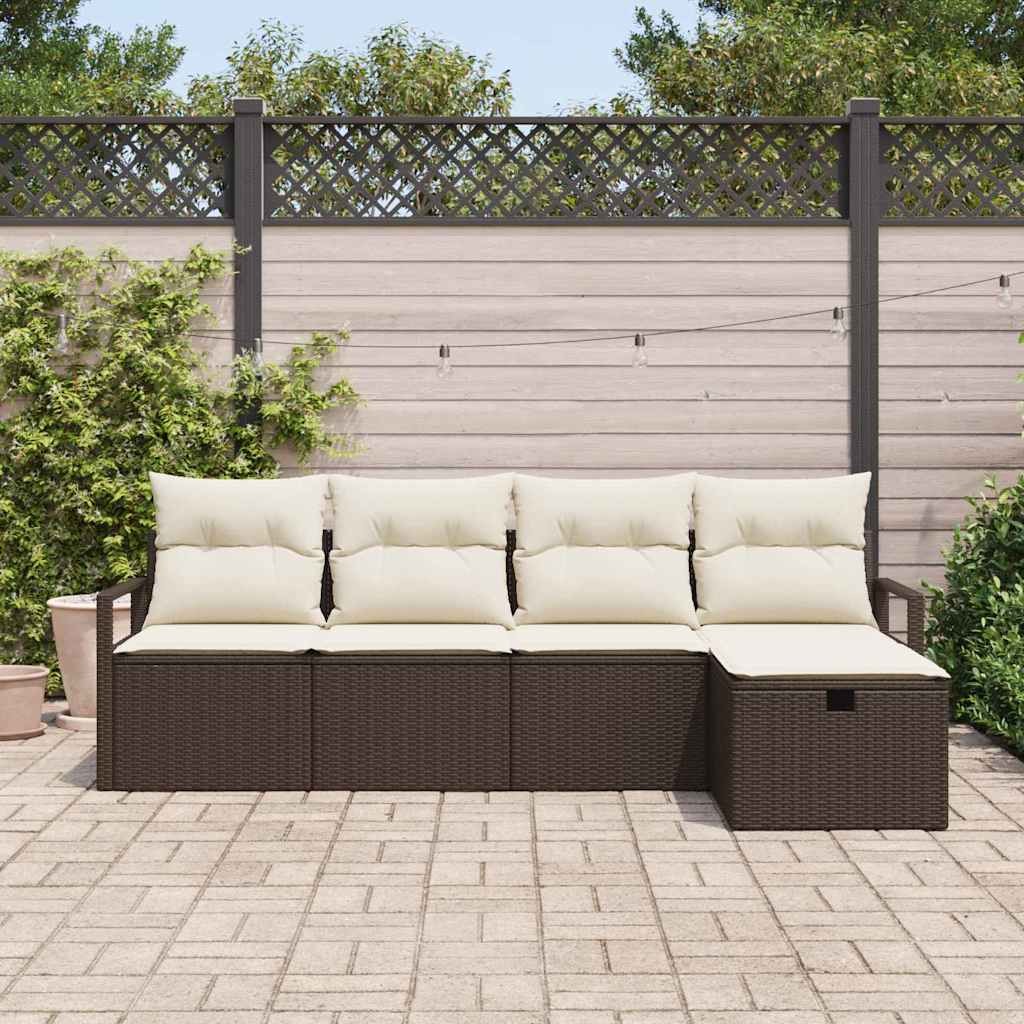 Conjunto de Sofá de Jardim 5 pcs Castanho Rattan Sintético