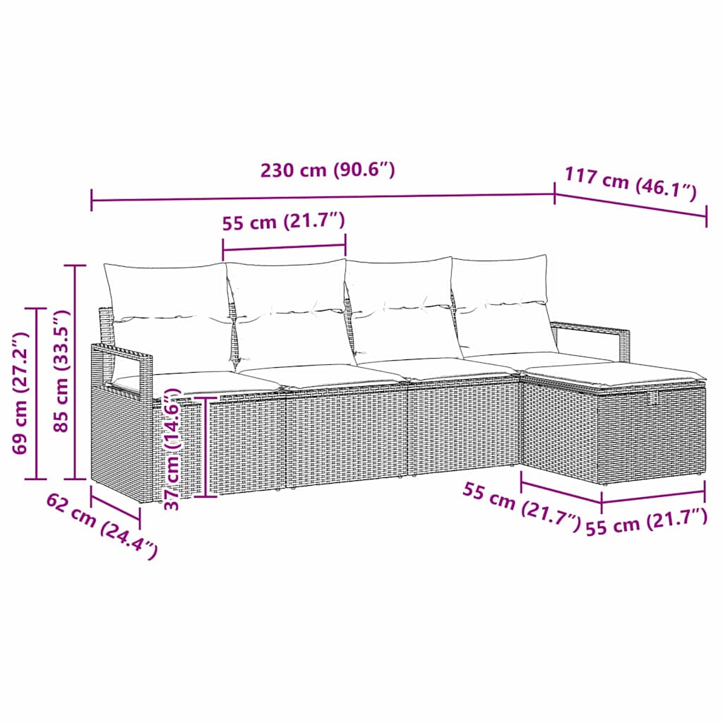 Conjunto de Sofá de Jardim 5 pcs Castanho Rattan Sintético