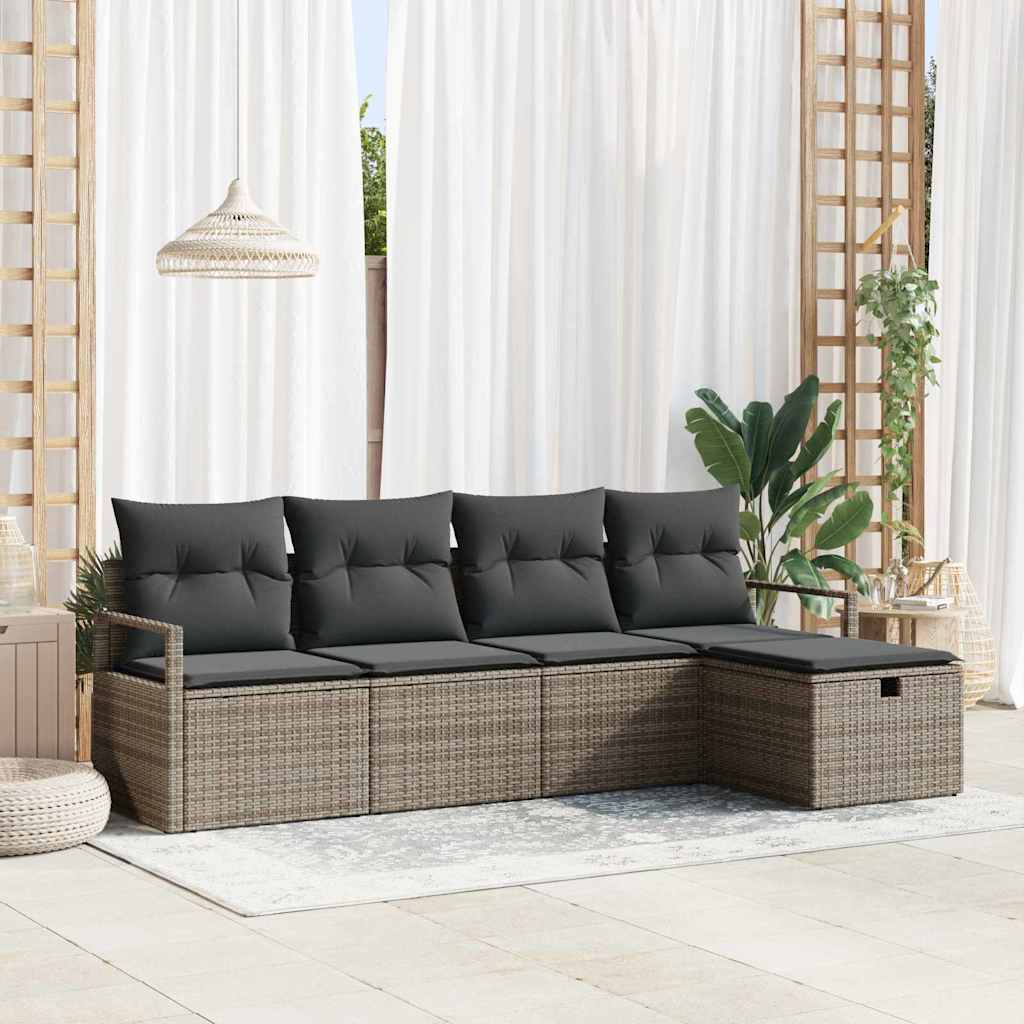 Conjunto de Sofá de Jardim 5 pcs Cinzeto Rattan Sintético