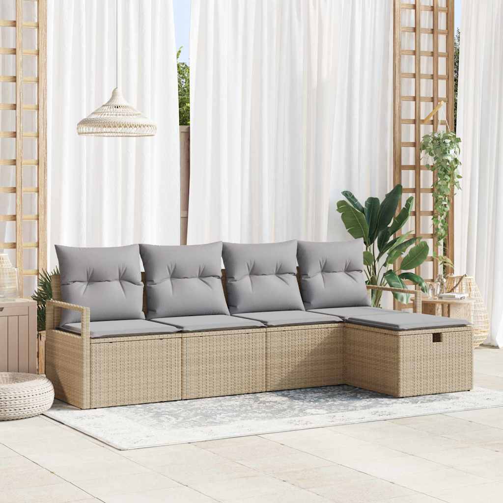 Conjunto de Sofá de Jardim 5 pcs Bege Rattan Sintético