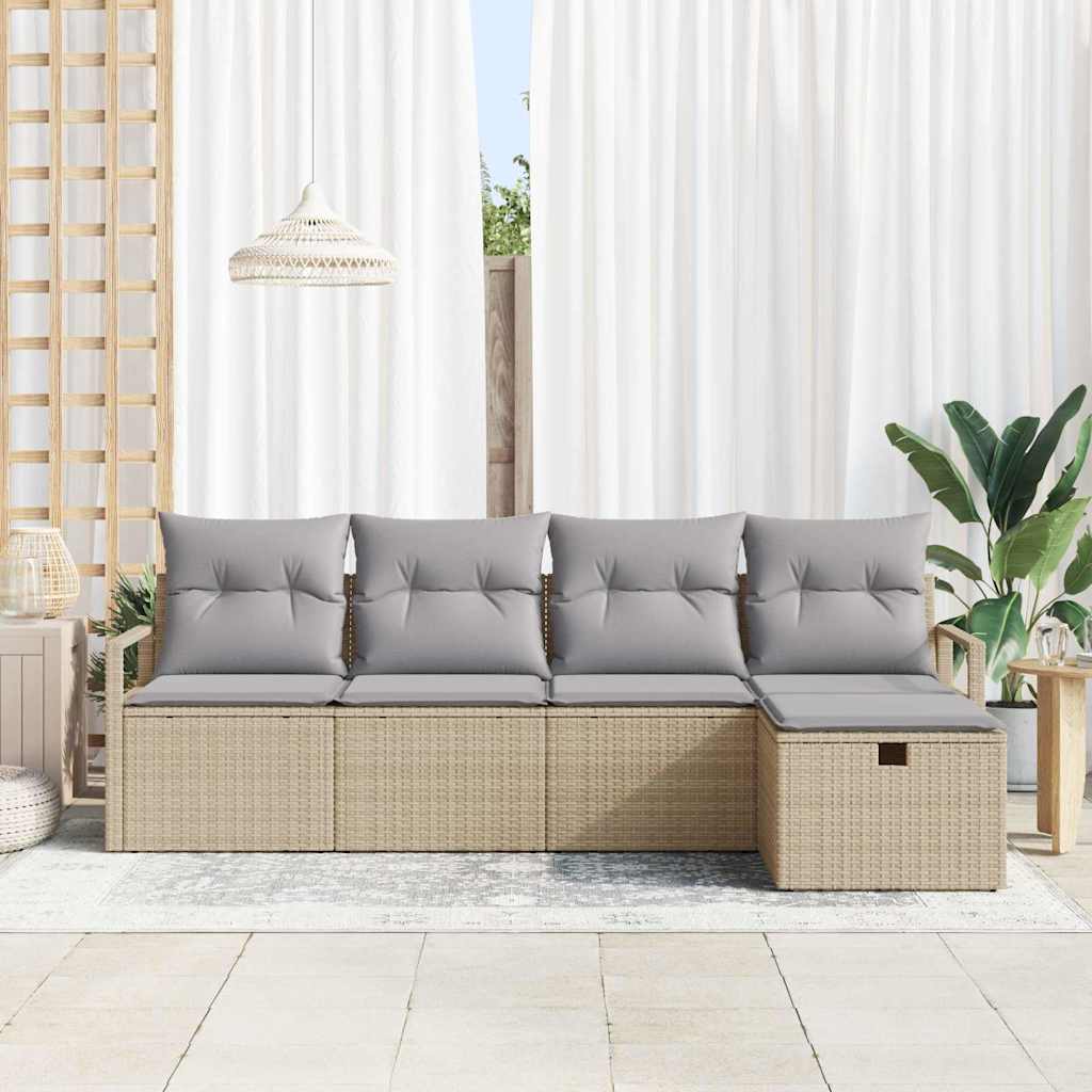 Conjunto de Sofá de Jardim 5 pcs Bege Rattan Sintético
