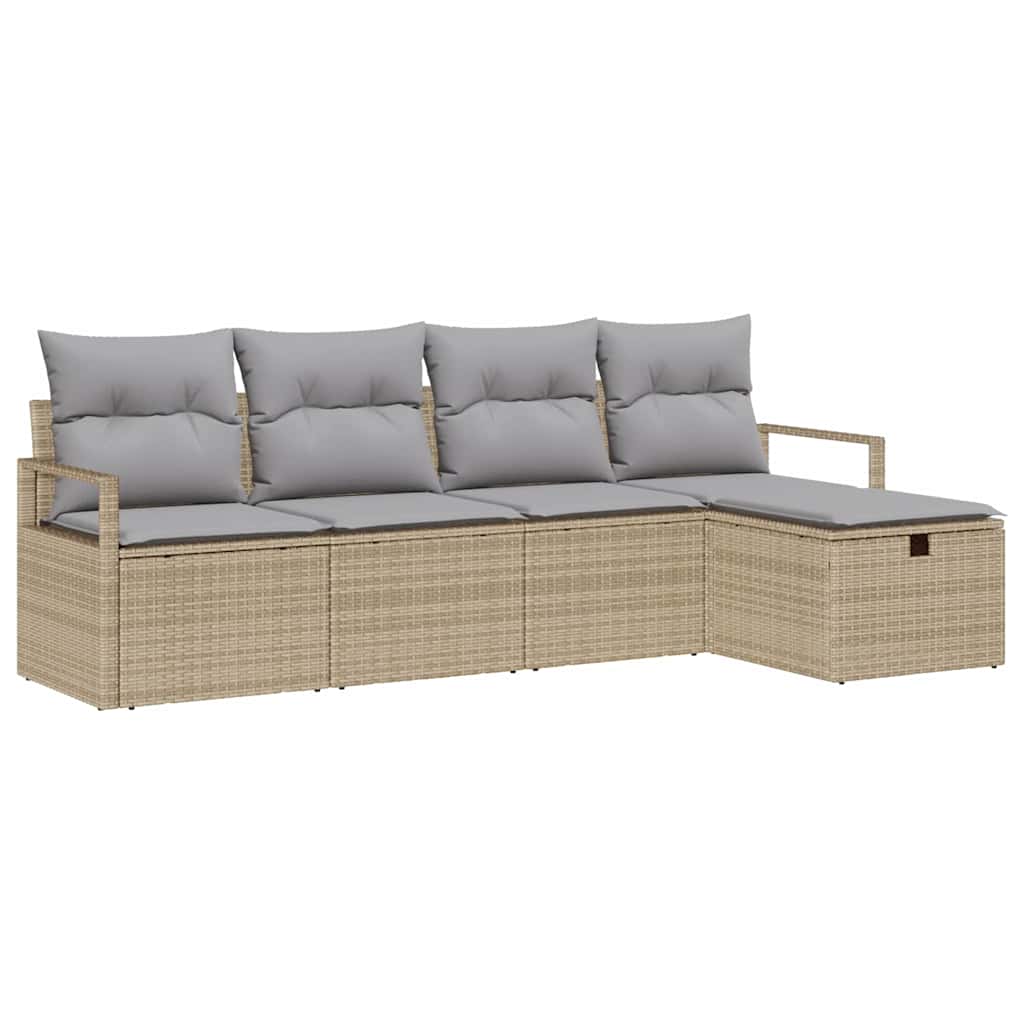 Conjunto de Sofá de Jardim 5 pcs Bege Rattan Sintético