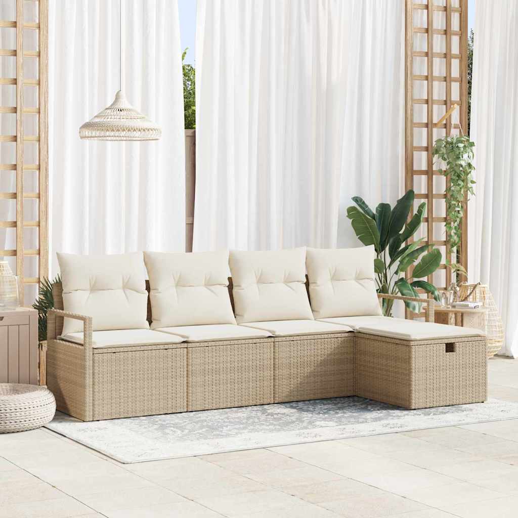 Conjunto de Sofá de Jardim 5 pcs Bege Rattan Sintético