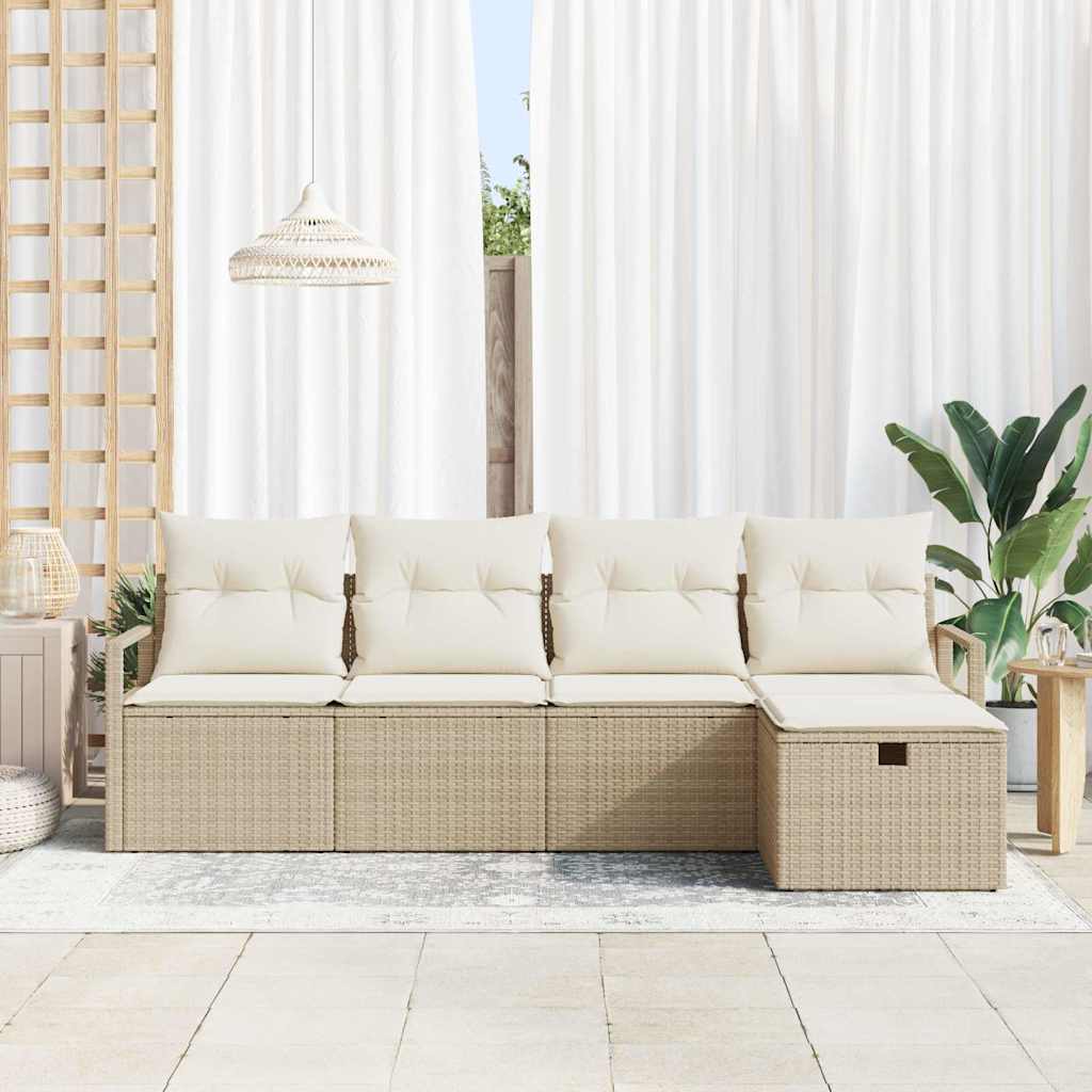 Conjunto de Sofá de Jardim 5 pcs Bege Rattan Sintético