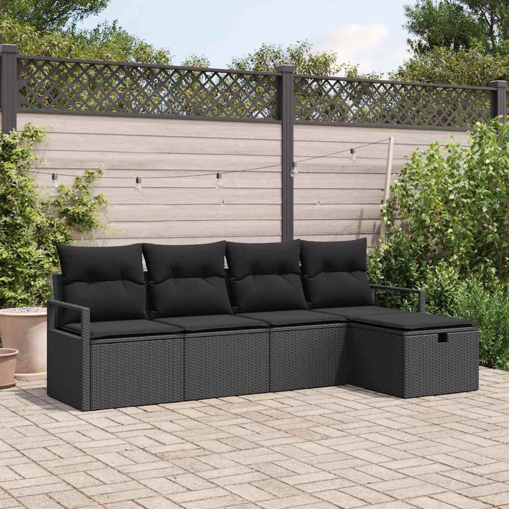 Conjunto de Sofá de Jardim 5 pcs Preto Rattan Sintético