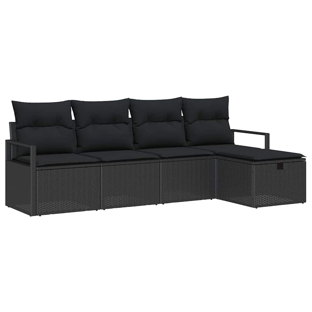 Conjunto de Sofá de Jardim 5 pcs Preto Rattan Sintético