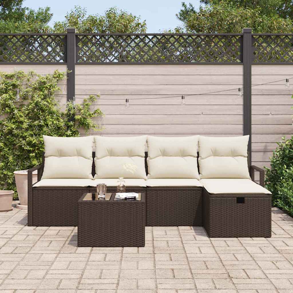 Conjunto de Sofá de Jardim 6 pcs Castanho Rattan Sintético