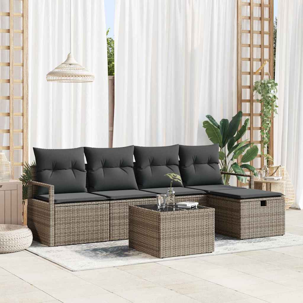 Conjunto de Sofá de Jardim 6 pcs Cinzeto Rattan Sintético