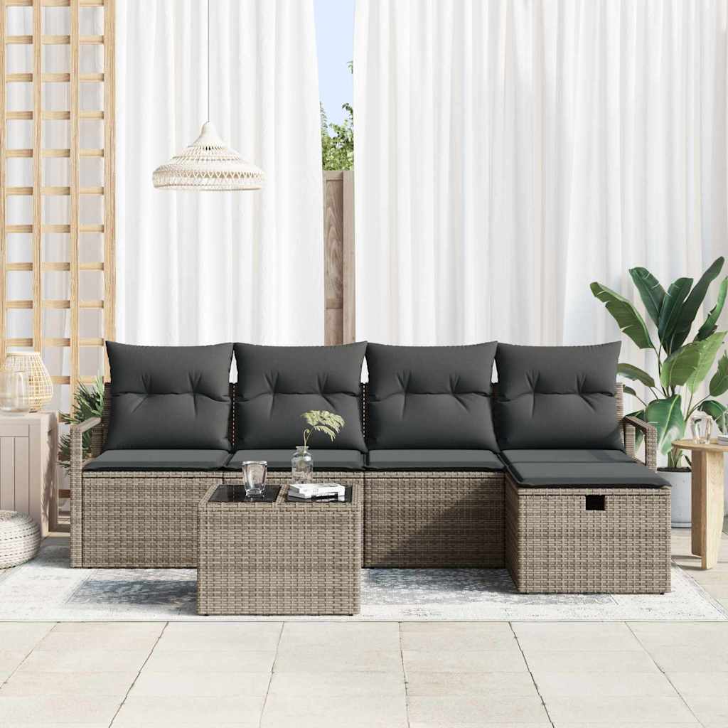 Conjunto de Sofá de Jardim 6 pcs Cinzeto Rattan Sintético