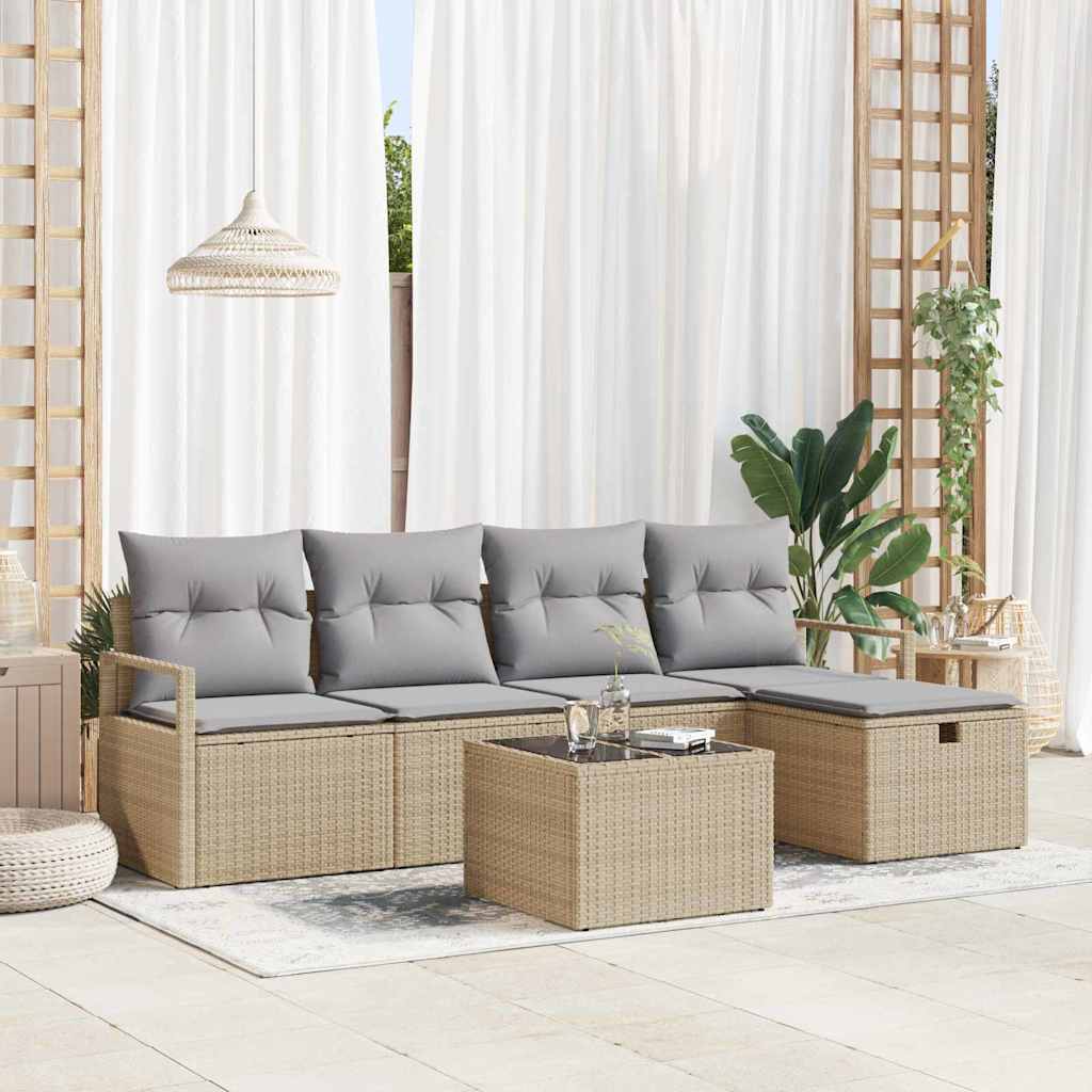 Conjunto de Sofá de Jardim 6 pcs Bege Rattan Sintético