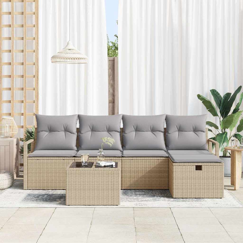 Conjunto de Sofá de Jardim 6 pcs Bege Rattan Sintético