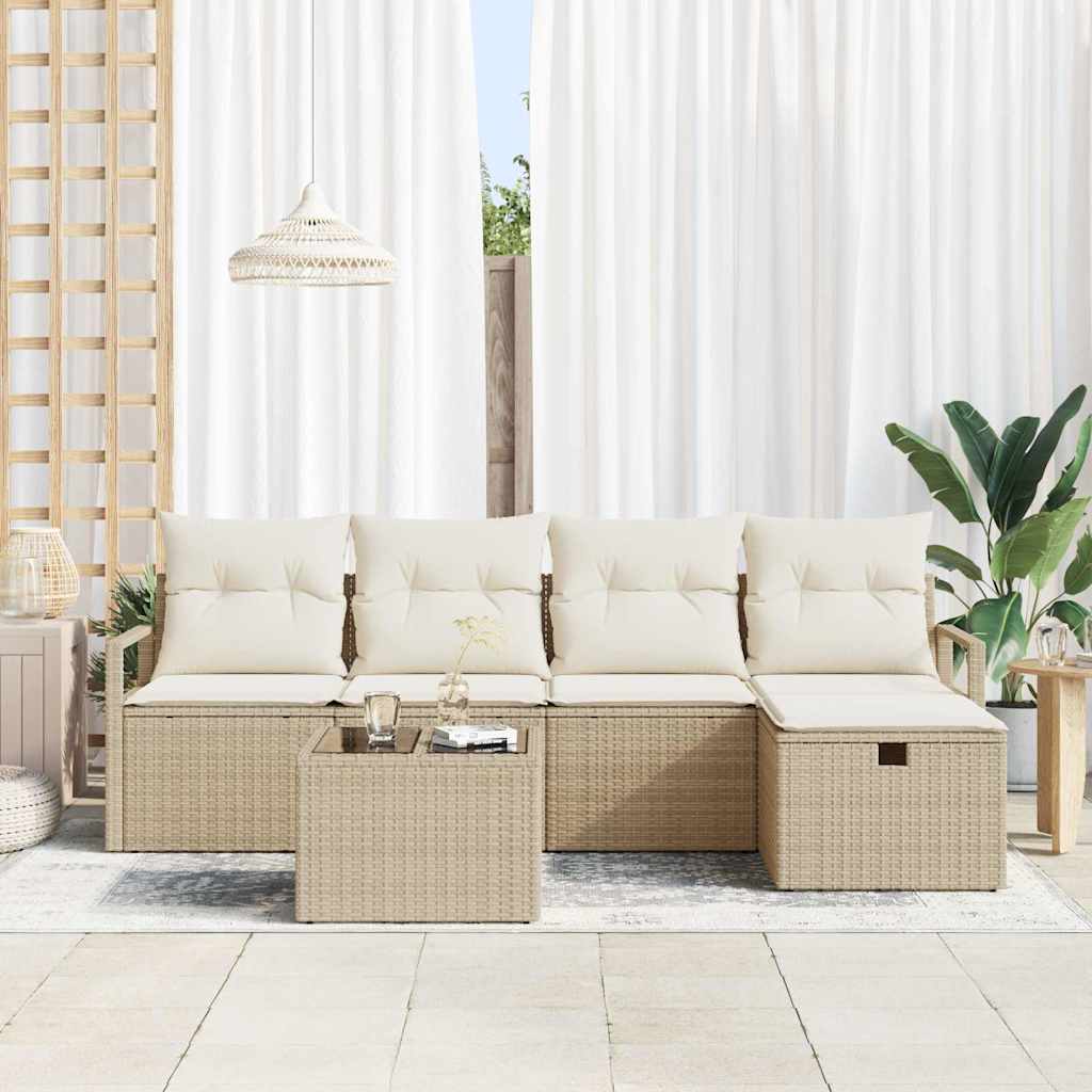Conjunto de Sofá de Jardim 6 pcs Bege Rattan Sintético