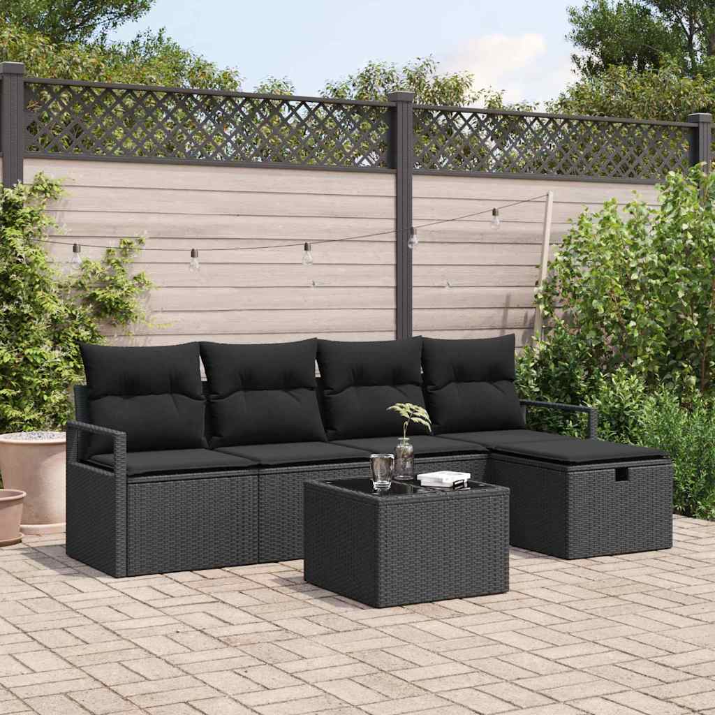 Conjunto de Sofá de Jardim 6 pcs Preto Rattan Sintético